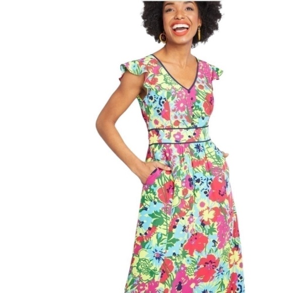 ModCloth Dress Floral V Neck Tiered Ruffle Maxi Dress - Picture 2 of 11